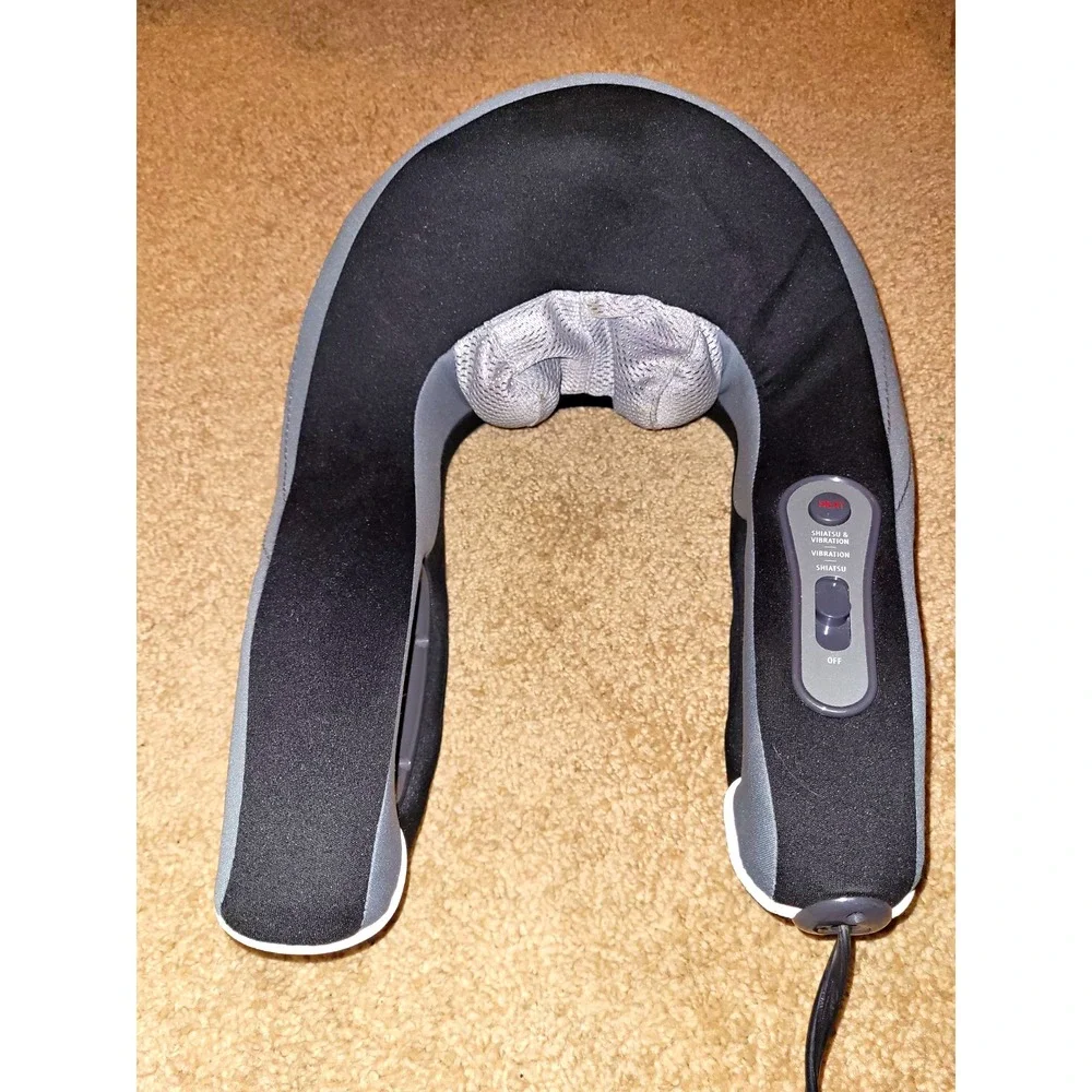 Heated Neck & Shoulder Massager Shiatsu Vibration, Corded, Black/Gray
